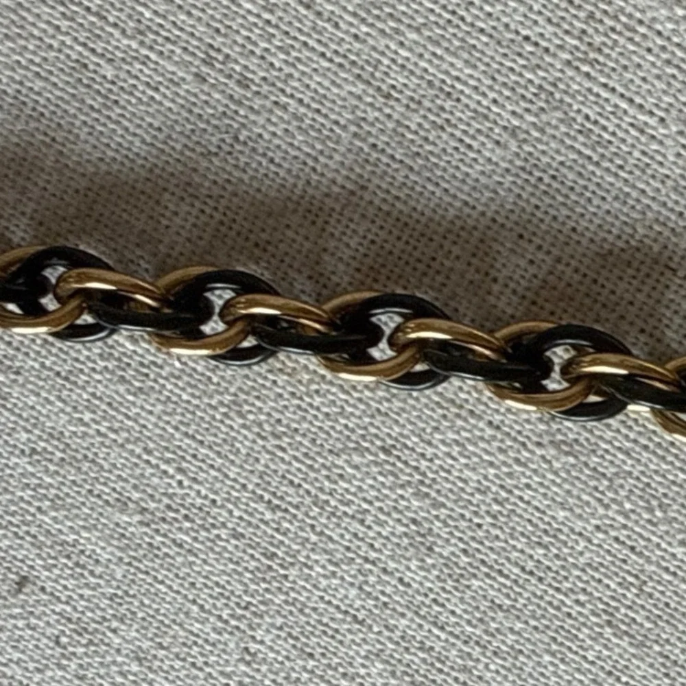 VTG Monet Black‎ Enamel Gold Tone Rope Chain Necklace 30